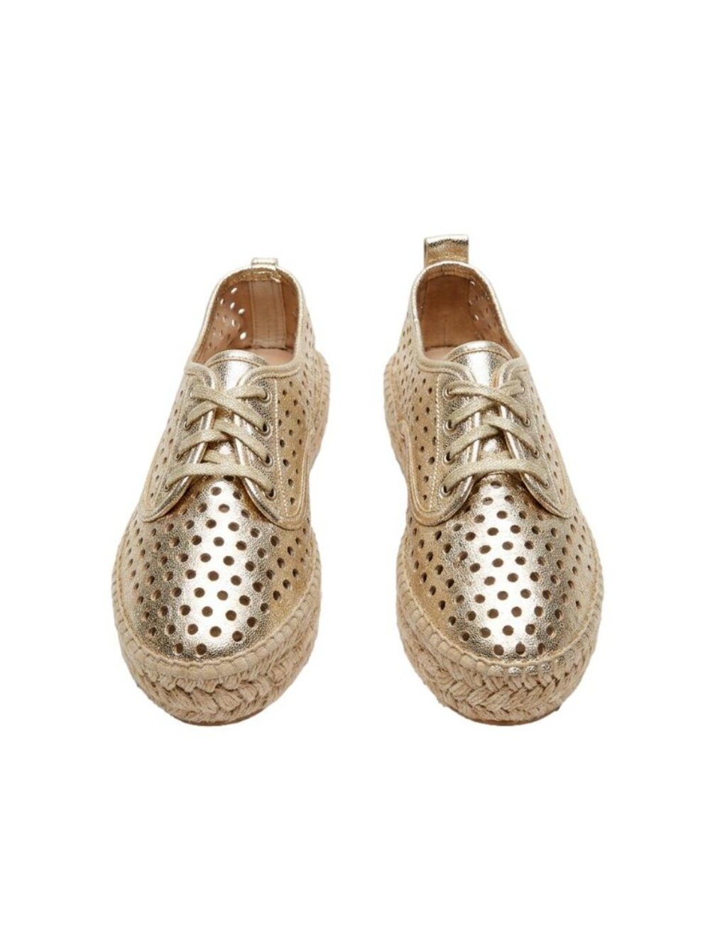Loeffler Randall Rowan Metallic Gold Perforated Leather Espadrille Flats 36 6